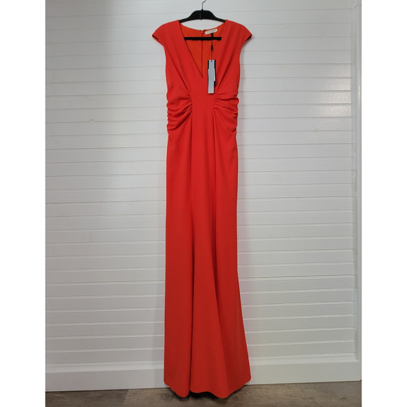 NWT Halston Heritage Evening Collection Long Maxi Dress Cinched V Neck Ball Gown - Picture 1 of 6